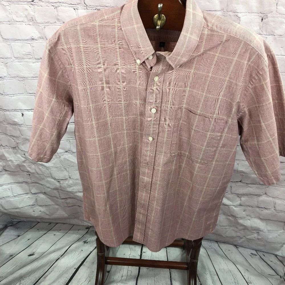 alan flusser short sleeve plaid button down shirt size large